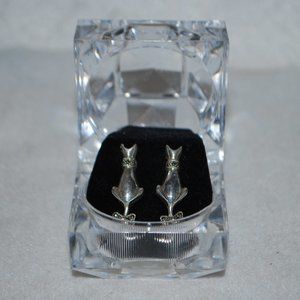 Adorable Sterling & Marcasite Cat Earrings